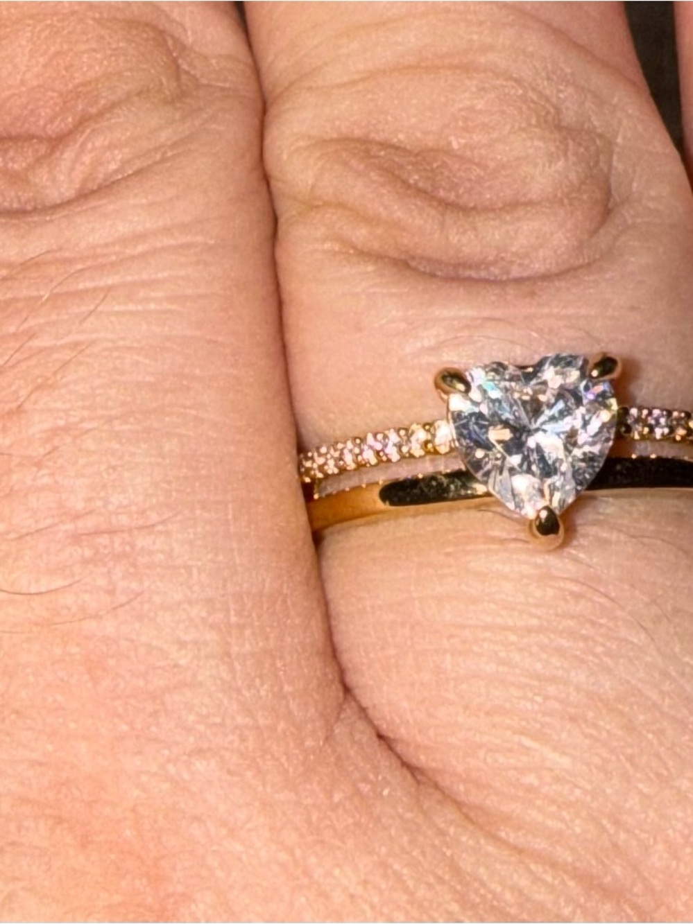 Pandora Gold Heart Solitaire Ring with Pavé Band